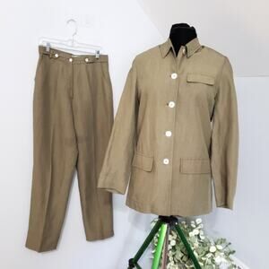 Olsen Collection High Rise Olive Green Linen Two-Piece Pants Suit